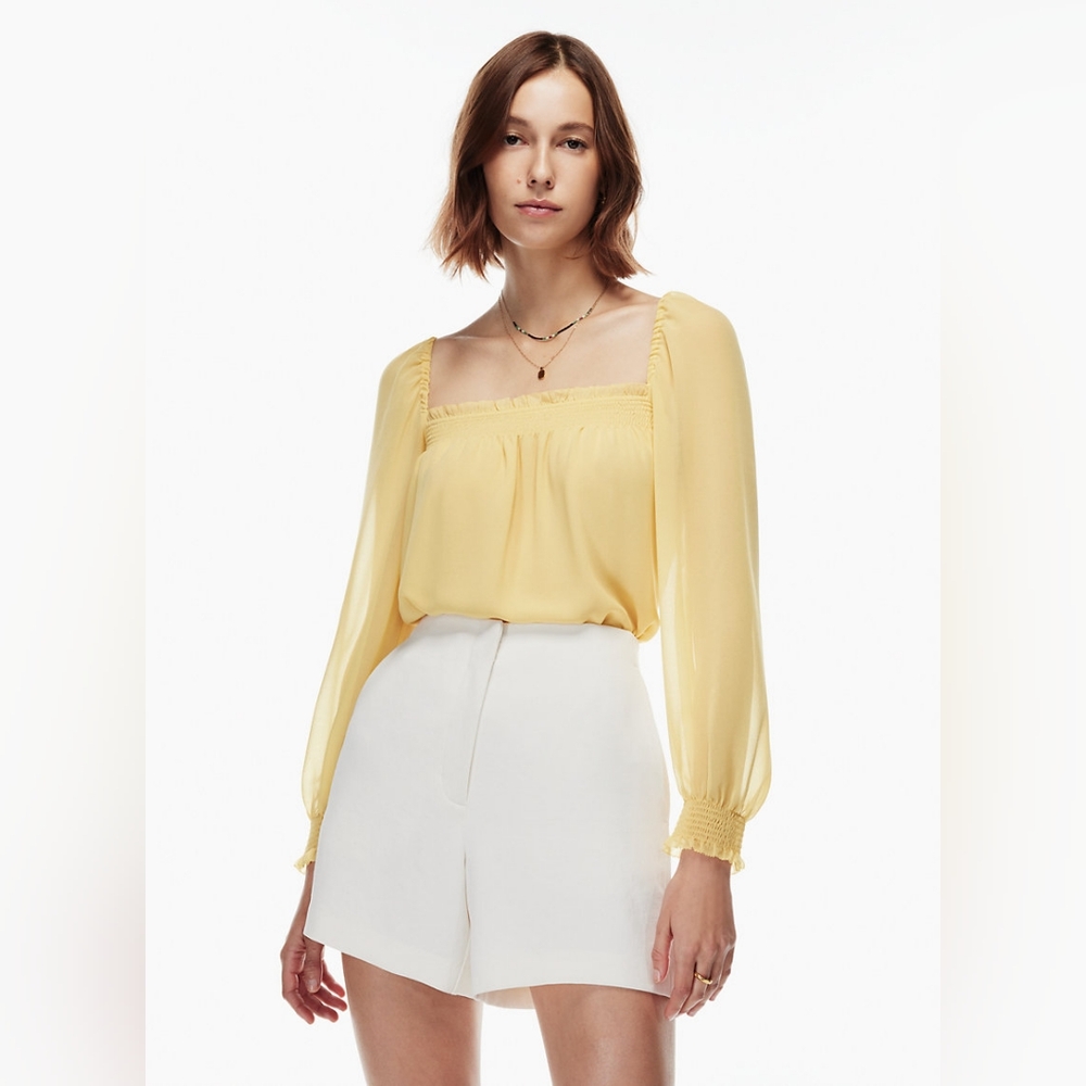 Aritzia Wilfred ALANA BLOUSE Chiffon Smocked Square Neckline Size S - Picture 4 of 11
